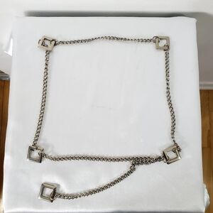 Women's Silver Chain Belt With Squart Accent Adjustable Fashion Bling Belt